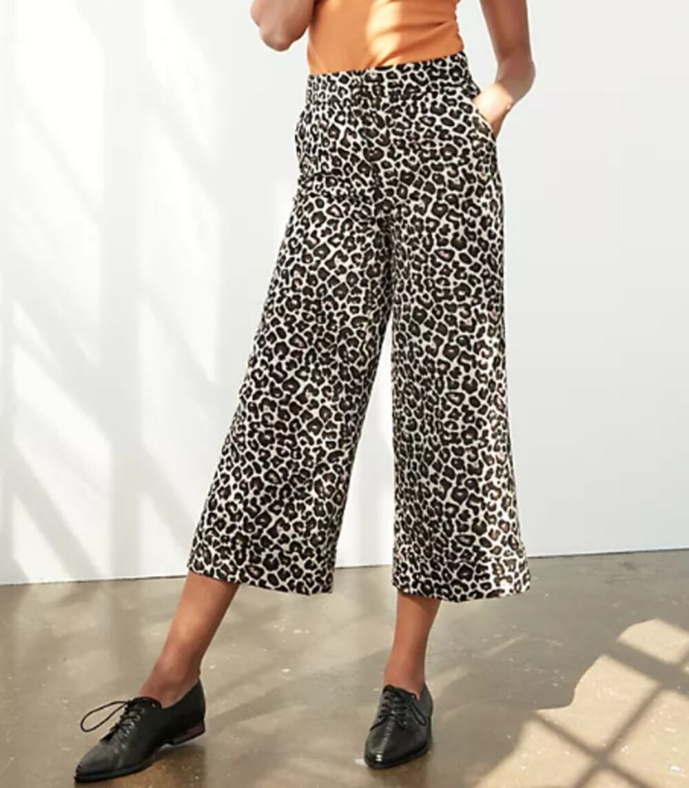 Anthropologie Maeve Kate Leopard Jacquard Culottes Wide Leg Cropped Pants